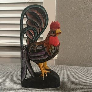 LARGE BEAUTIFUL WOODEN ROOSTER HAND CARVED HAND PAINTED FOLK ART RUSTIC DECOR